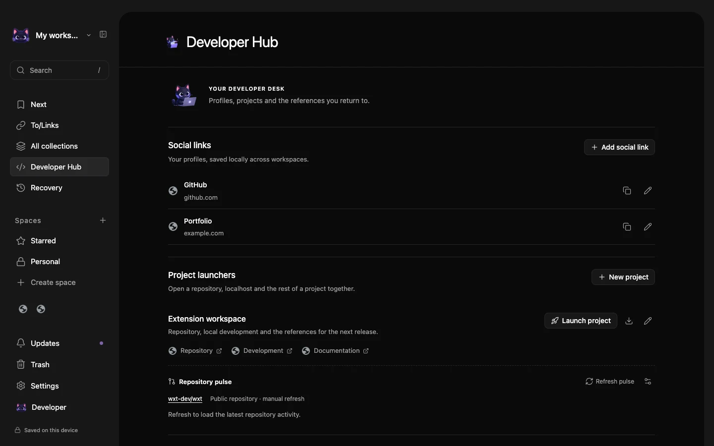 Whiskr Developer Hub with example content